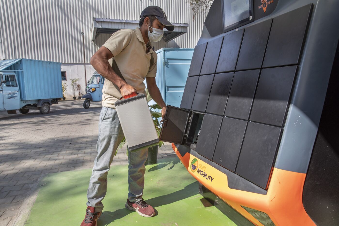 Một trạm đổi pin của Sun Mobility ở Bengaluru: Bloomberg. 