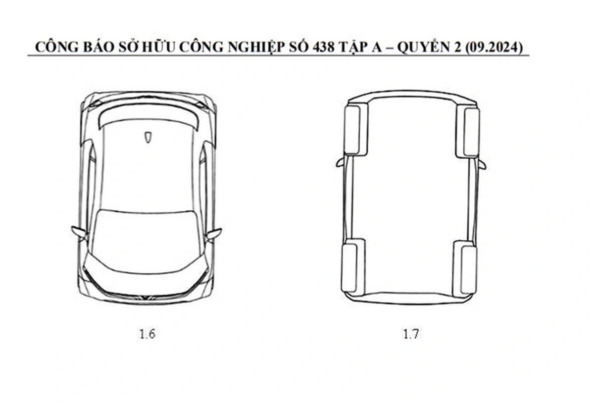 Mẫu xe mới của VinFast trong Công báo Sở hữu công nghiệp số tháng 9-2024. Ảnh chụp màn hình.