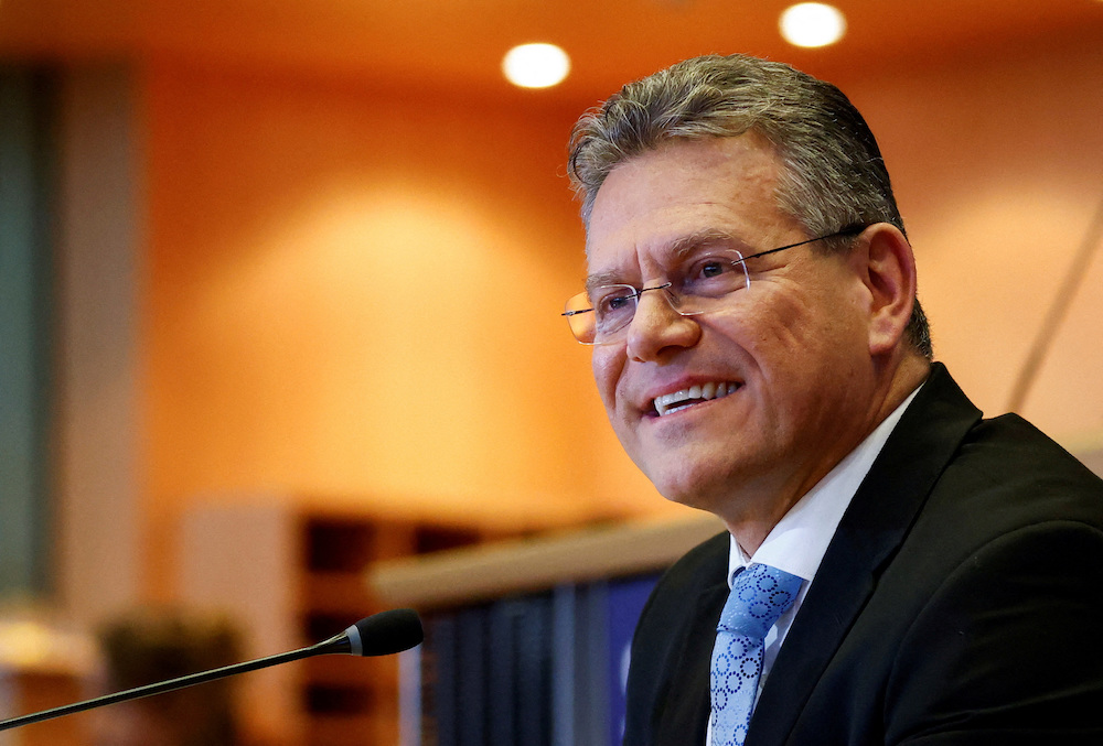 <i>Ủy viên thương mại EU Maros Sefcovic. Ảnh: Reuters.</i>