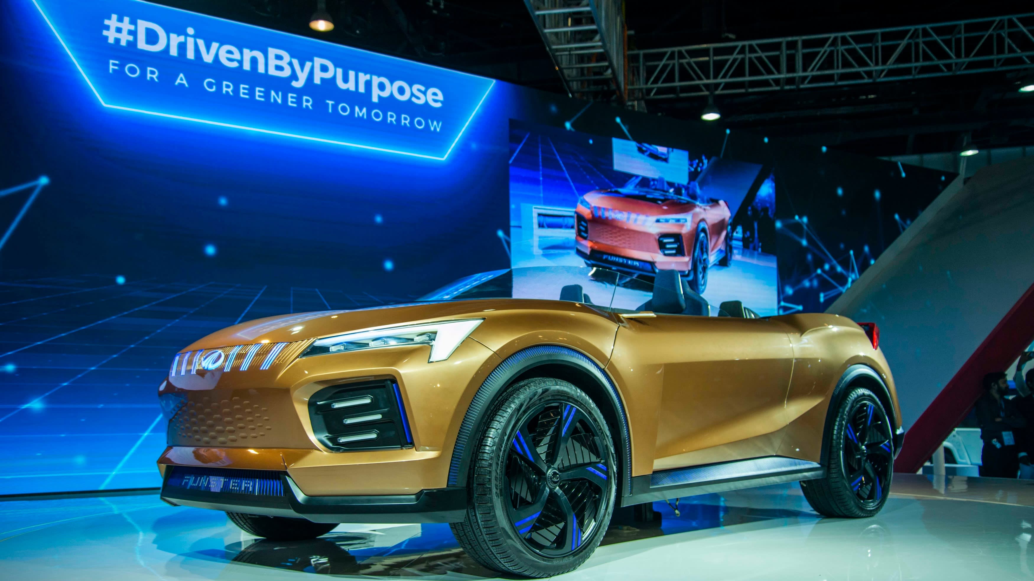 Mẫu concept SUV điện Funster của Mahindra & Mahindra được trưng bày tại Auto Expo 2020 hồi tháng Hai. Chính phủ Ấn Độ đang kỳ vọng tăng doanh số EV. Ảnh: Nikkei