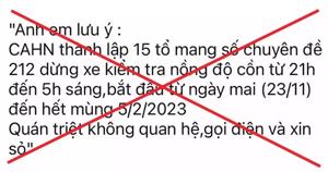 Thực hư thông tin ''Hà Nội lập 15 tổ kiểm tra nồng độ cồn, không xin xỏ"