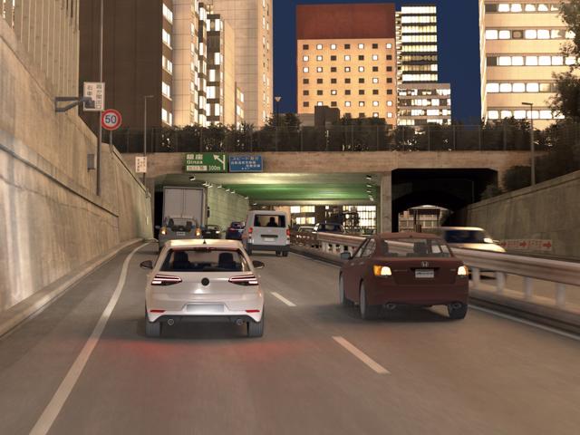 H&igrave;nh ảnh đường cao tốc Tokyo v&agrave;o ban đ&ecirc;m được m&ocirc; phỏng với nhiều nguồn s&aacute;ng từ xe cộ, cơ sở hạ tầng đường bộ v&agrave; m&ocirc;i trường x&acirc;y dựng.