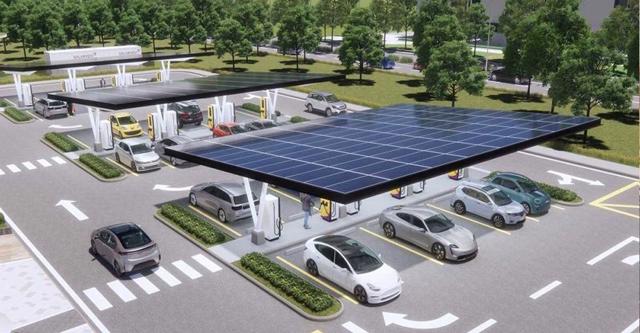 Những bãi đỗ xe, trạm dừng nghỉ kết hợp trạm sạc và những tấm pin năng lượng mặt trời cỡ lớn có thể là tương lai tại nhiều tuyến quốc lộ, cao tốc. Ảnh minh họa: Internet