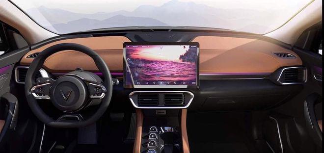 Khoang lái VinFast VF e35 nổi bật với màn hình trung tâm cỡ lớn lên tới 15.6 inch.