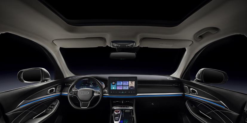 Chiếc xe vẫn có logo Skywell trên lưới tản nhiệt phía trước và vô lăng trong hình ảnh chính thức