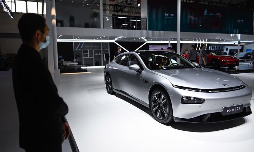 Một chiếc Xpeng P7 tại Triển lãm ô tô Bắc Kinh năm 2020. Ảnh: Bloomberg