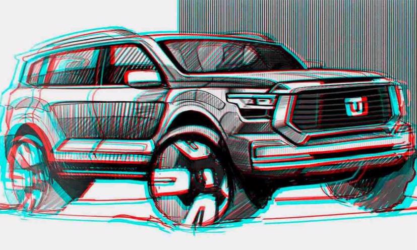 Ảnh phác họa của Tank 600, với kiểu lưới tản nhiệt góc cạnh, bộ vành cỡ lớn, hình dáng vuông vức. Ảnh: Great Wall.