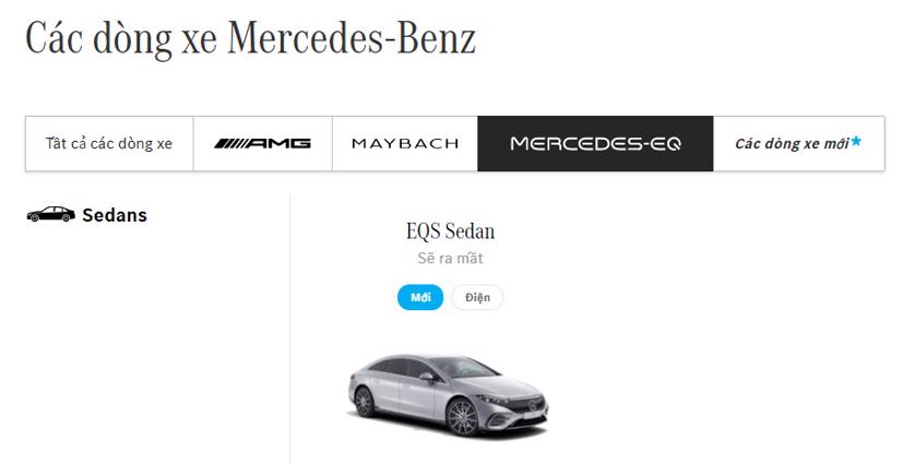 Thông tin về mẫu sedan điện EQS trên trang web Mercedes-Benz
