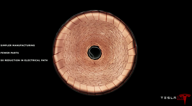 Cell pin 4680 mới của Tesla nhìn từ trên xuống.