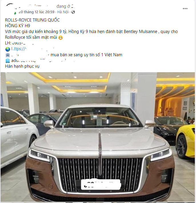 Hồng Kỳ H9 được giới thiệu trên Facebook với giá 9 tỷ đồng