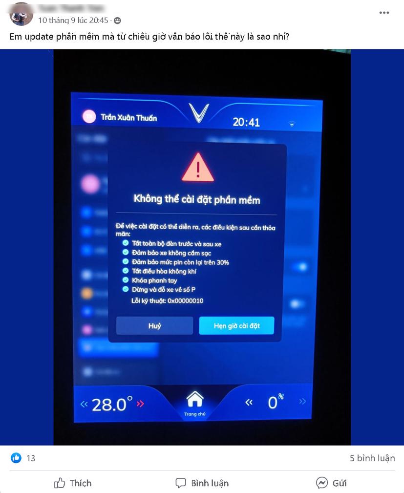 Một người dùng phản ánh lỗi trên group trên facebook.