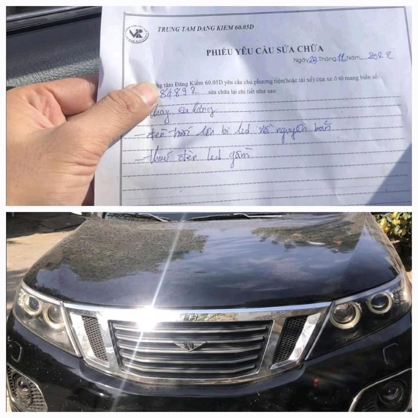 Một trường hợp từ chối đăng kiểm do: Thay đổi mặt calang khác với ảnh đăng kiểm lần đầu tiên, đèn trước lên bi led bị yêu cầu về lại đèn nguyên bản, đèn led gầm độ thêm buộc yêu cầu tháo. Nguồn: Cục Đăng kiểm VN.
