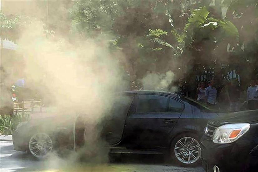 Vụ việc ô tô bất ngờ bốc cháy trên đường Huỳnh Thúc Kháng, Hà Nội vào chiều ngày 17/5/2023 vừa qua. Ảnh: BCA.