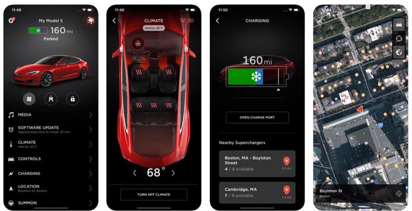 Ứng dụng Tesla cho phép chủ nhân điều khiển từ xa xe hơi điện của mình. Ảnh: Carcoops.