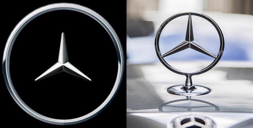 Logo của Mercedes-Benz sau khi điều chỉnh (trái) và trước đó.