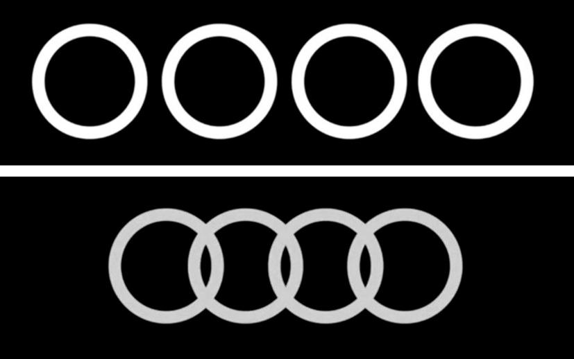 Logo Audi sau khi điều chỉnh (trên) và trước đó.