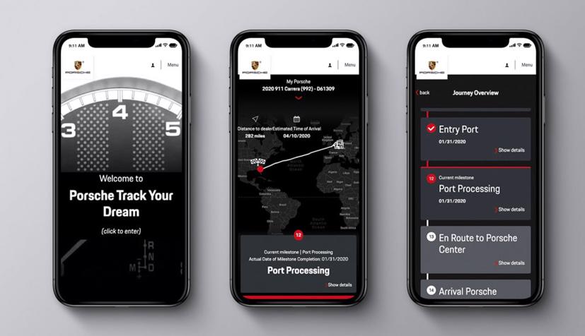 Dịch vụ Porsche Track Your Dream trên điện thoại thông minh.