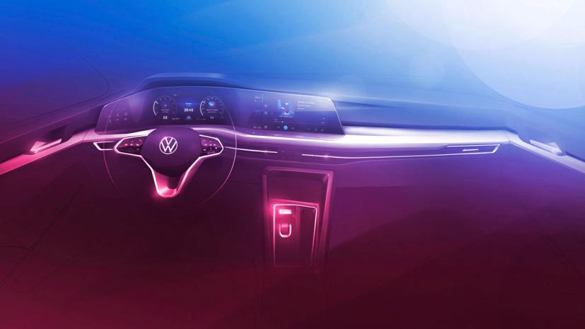 Nội thất của xe sẽ được thiết kế hiện đại, với màn hình dài nổi bật trên bảng tap-lô. Nguồn: VW.