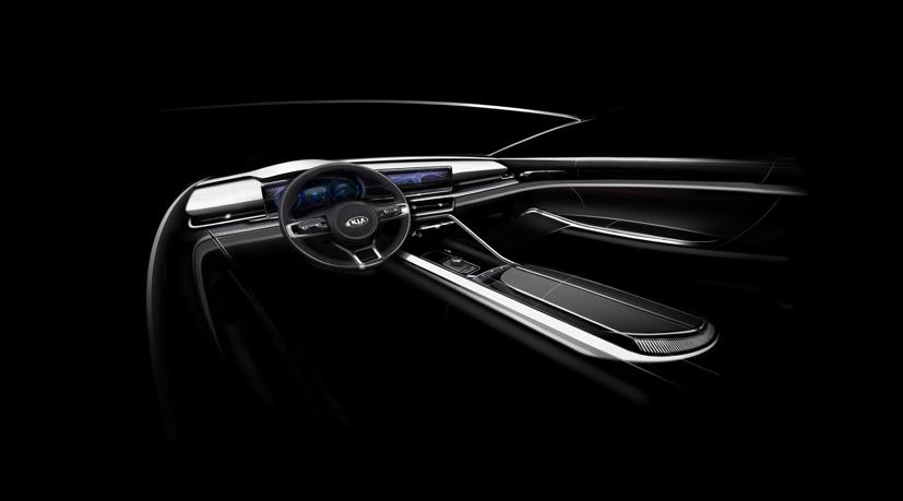 Nội thất Kia K5 mới tối giản và hiện đại, cần số được thay bằng núm xoay chuyển số. Ảnh: KIA.