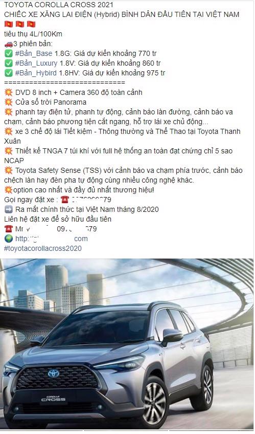 Ở đây, Toyota Corolla Cross được báo giá từ 770 triệu đồng cho bản Base