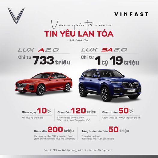 Chính sách giá xe VinFast đăng trên fanpage của công ty