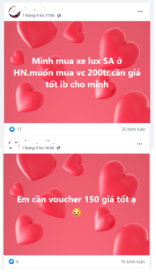 Rất nhiều người rao bán voucher VinFast, và người có nhu cầu mua cũng không ít.