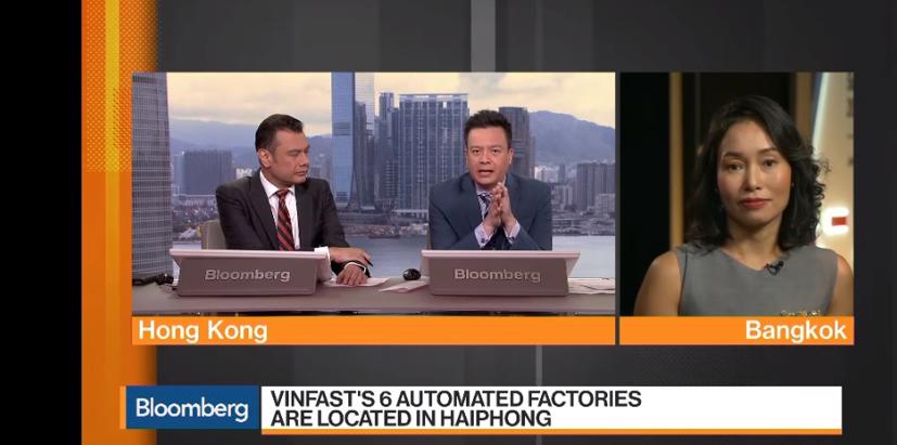 Bà Lê Thị Thu Thủy, Phó chủ tịch VinFast trả lời phỏng vấn Bloomberg. Ảnh cắt màn hình Bloomberg