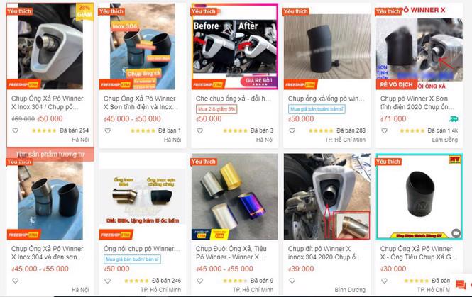 Chụp ống xả Honda Winner X được bán trên một sàn thương mại điện tử ở Việt Nam.