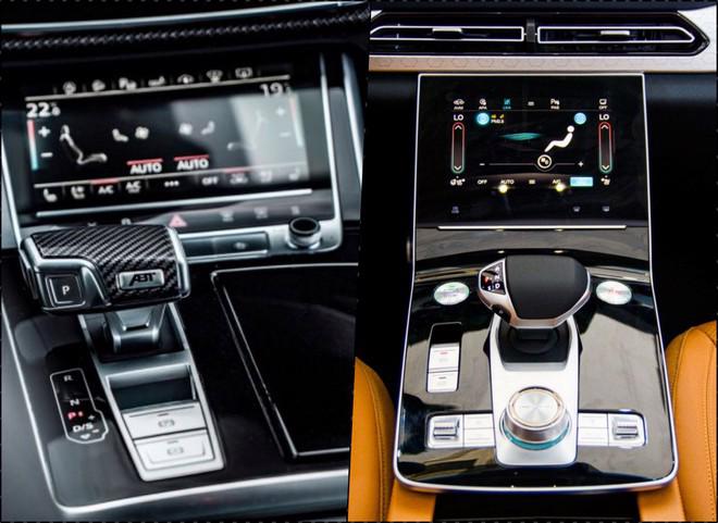Khu vực điều chỉnh hệ thống điều hòa và cần số trên BEIJING X7 (phải) không khác nhiều so với xe Audi A6 2019 (trái)