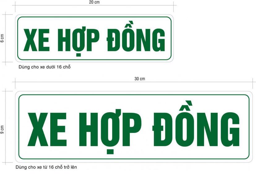 Kích thước tem "Xe hợp đồng" .